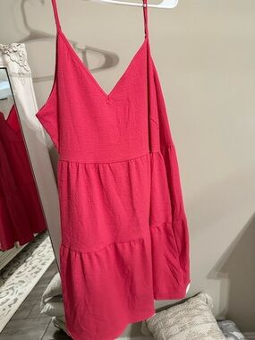 SHEIN Vibrant Pink Sleeveless V-Neck Tiered Midi Dress